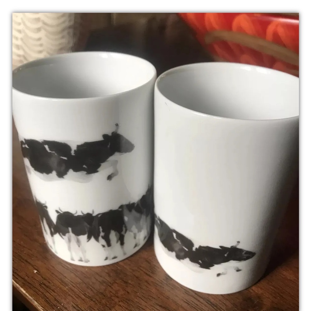 Cow Graphic Mugs Set of 2 Black and White Ranch Country
